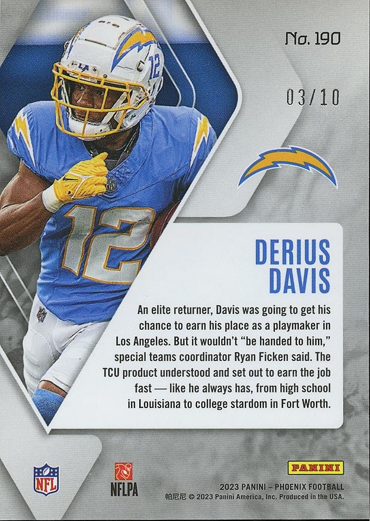 Derrius Davis 2023 Phoenix Black Lava Prizm SSP Rookie RC Chargers 3/10