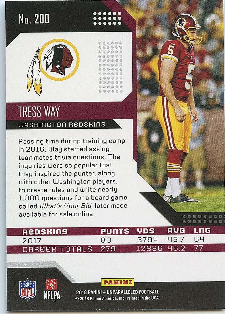 Tress Way 2018 Unparalleled Rookie SSP RC Washington Redskins #200