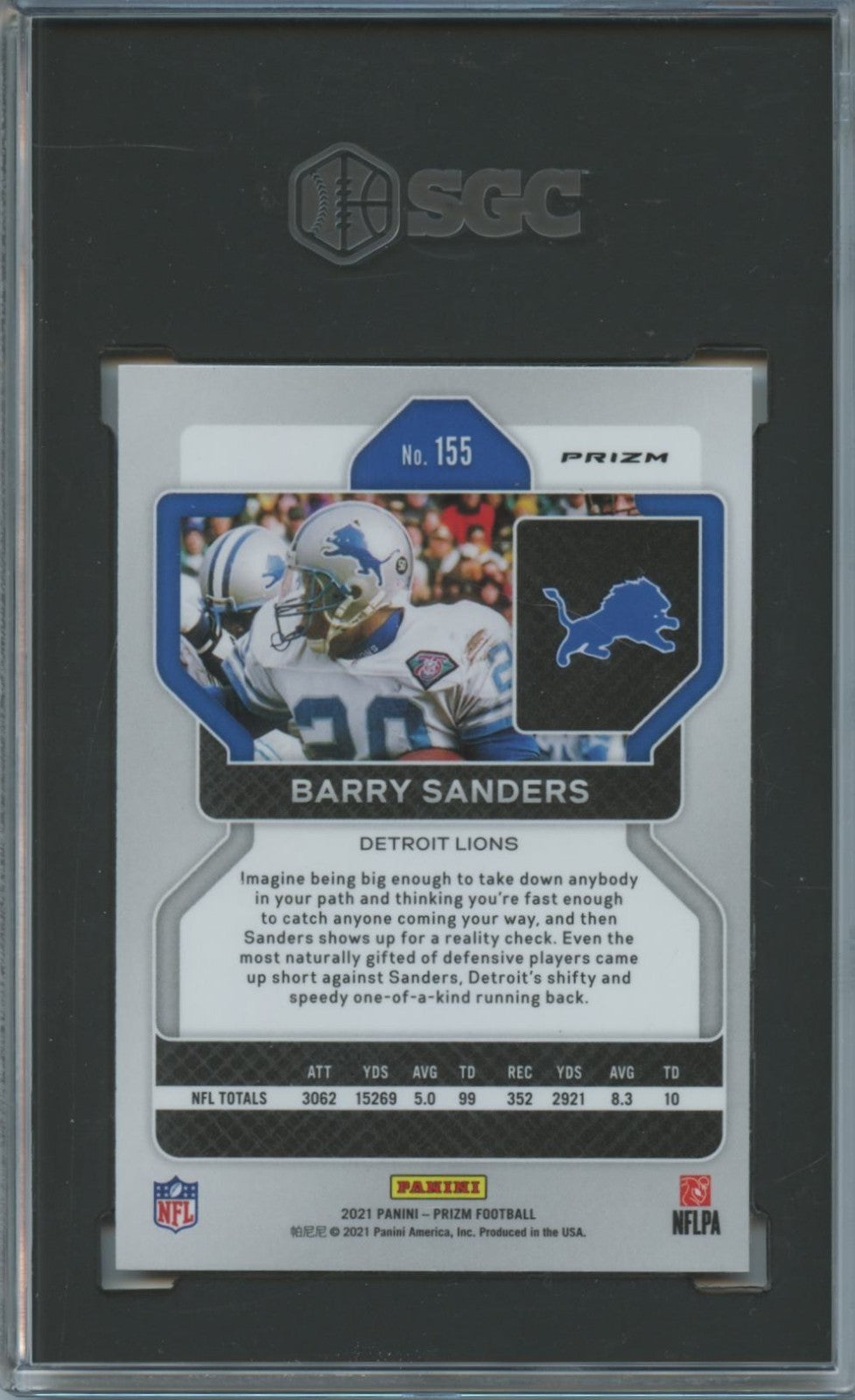 Barry Sanders 2021 Prizm Orange Disco Prizm #155 Detroit Lions SGC 9.5