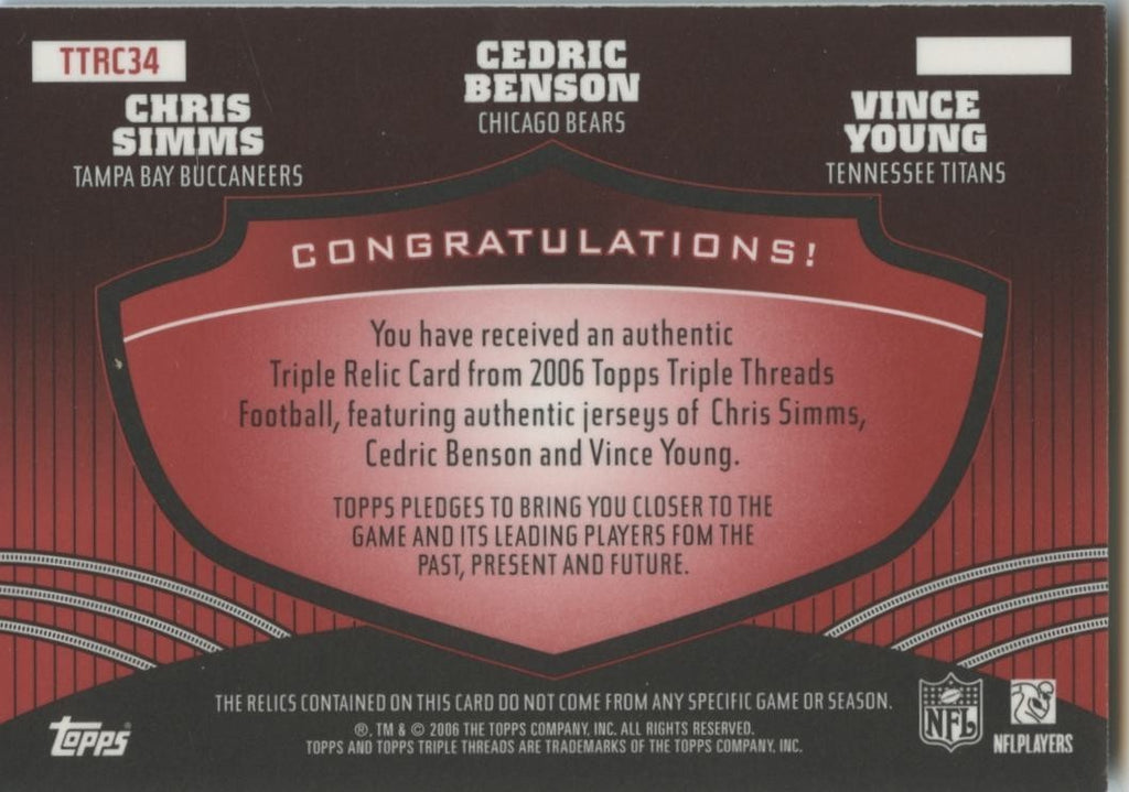 Vince Young / Benson / Simms 2006 Triple Threads Patch Texas Longhorns 22/36
