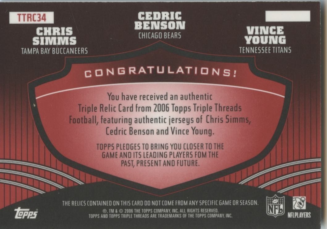 Vince Young / Benson / Simms 2006 Triple Threads Patch Texas Longhorns 22/36