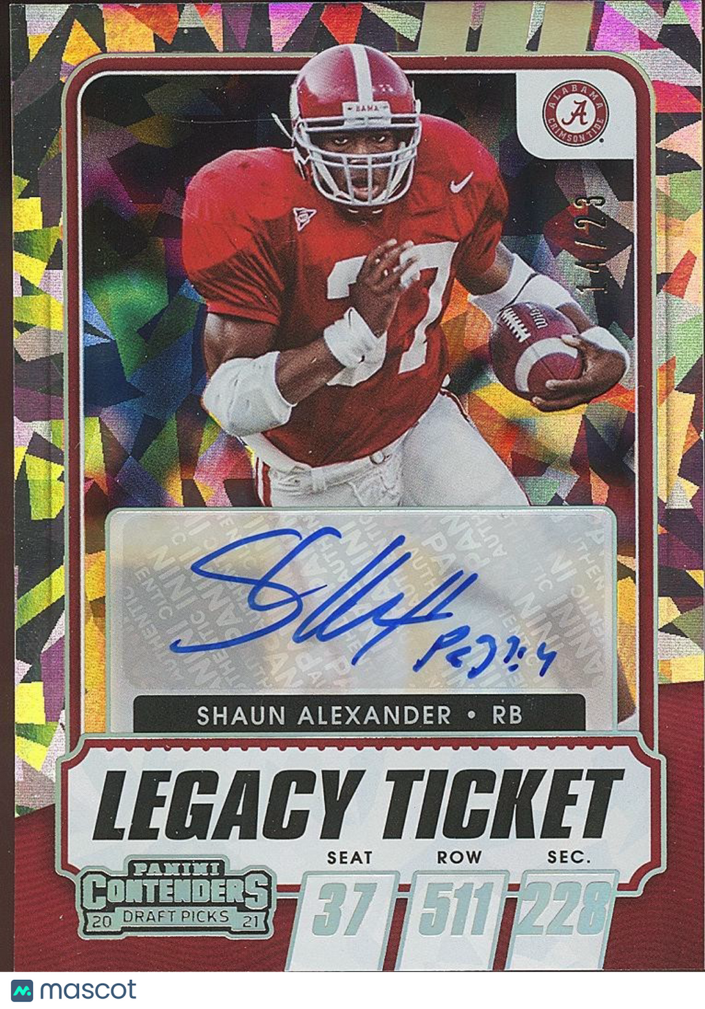 Shaun Alexander 2021 Contenders Cracked Ice Auto Autograph Alabama Seahawks /23
