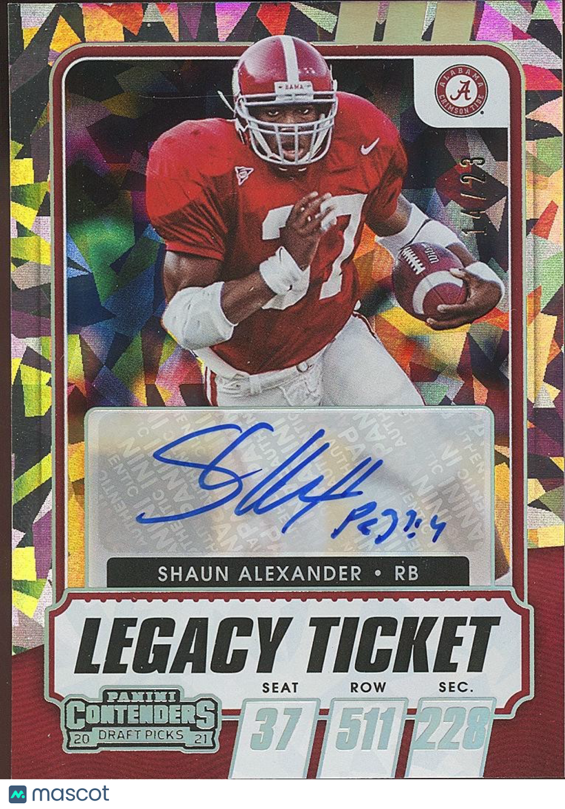 Shaun Alexander 2021 Contenders Cracked Ice Auto Autograph Alabama Seahawks /23