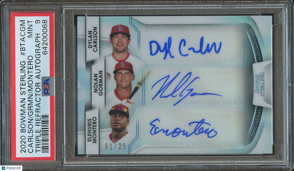 Dylan Carlson Nolan Gorman Montero 2020 Sterling Triple Auto Cardinals /25 PSA 9