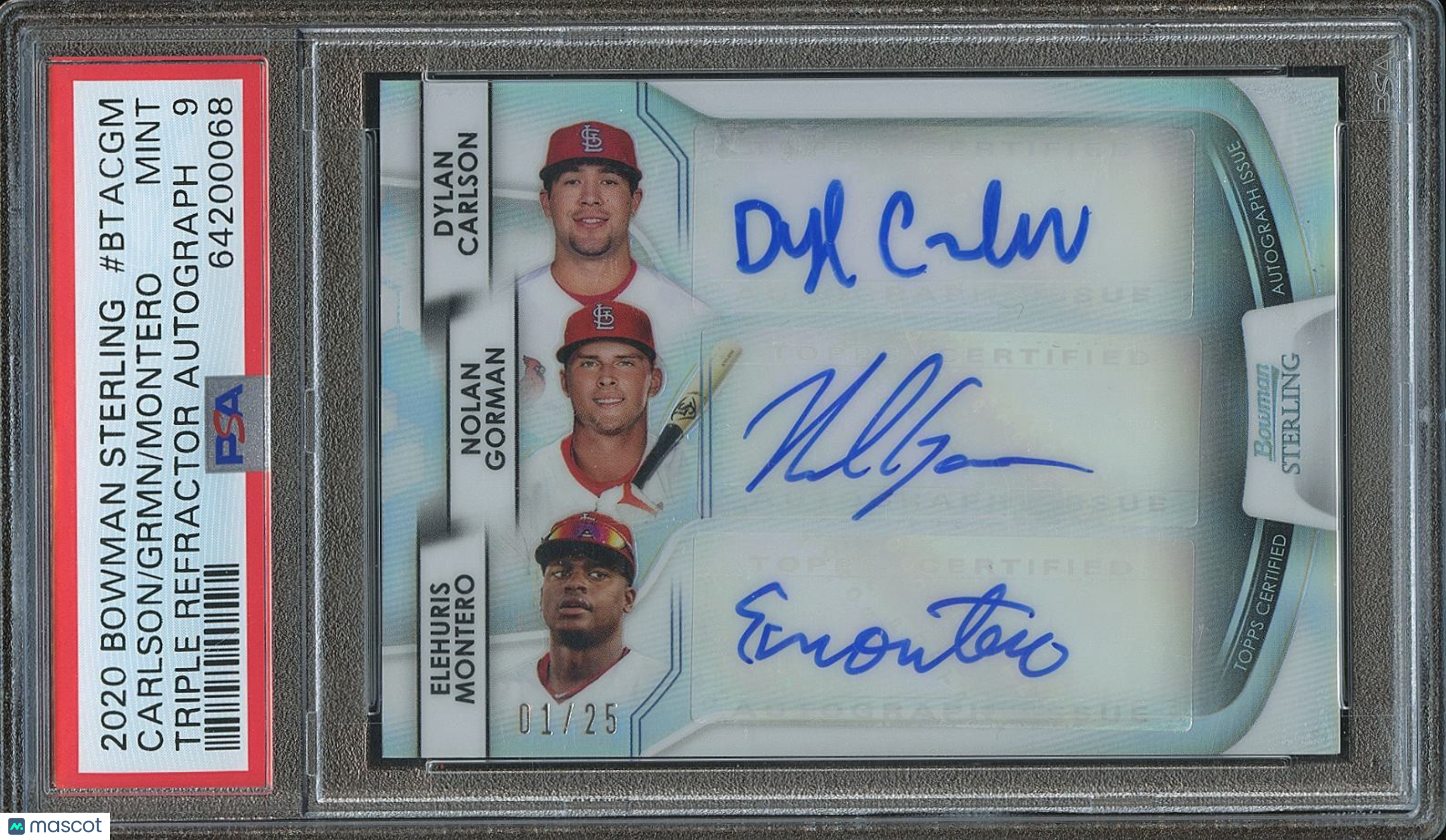 Dylan Carlson Nolan Gorman Montero 2020 Sterling Triple Auto Cardinals /25 PSA 9