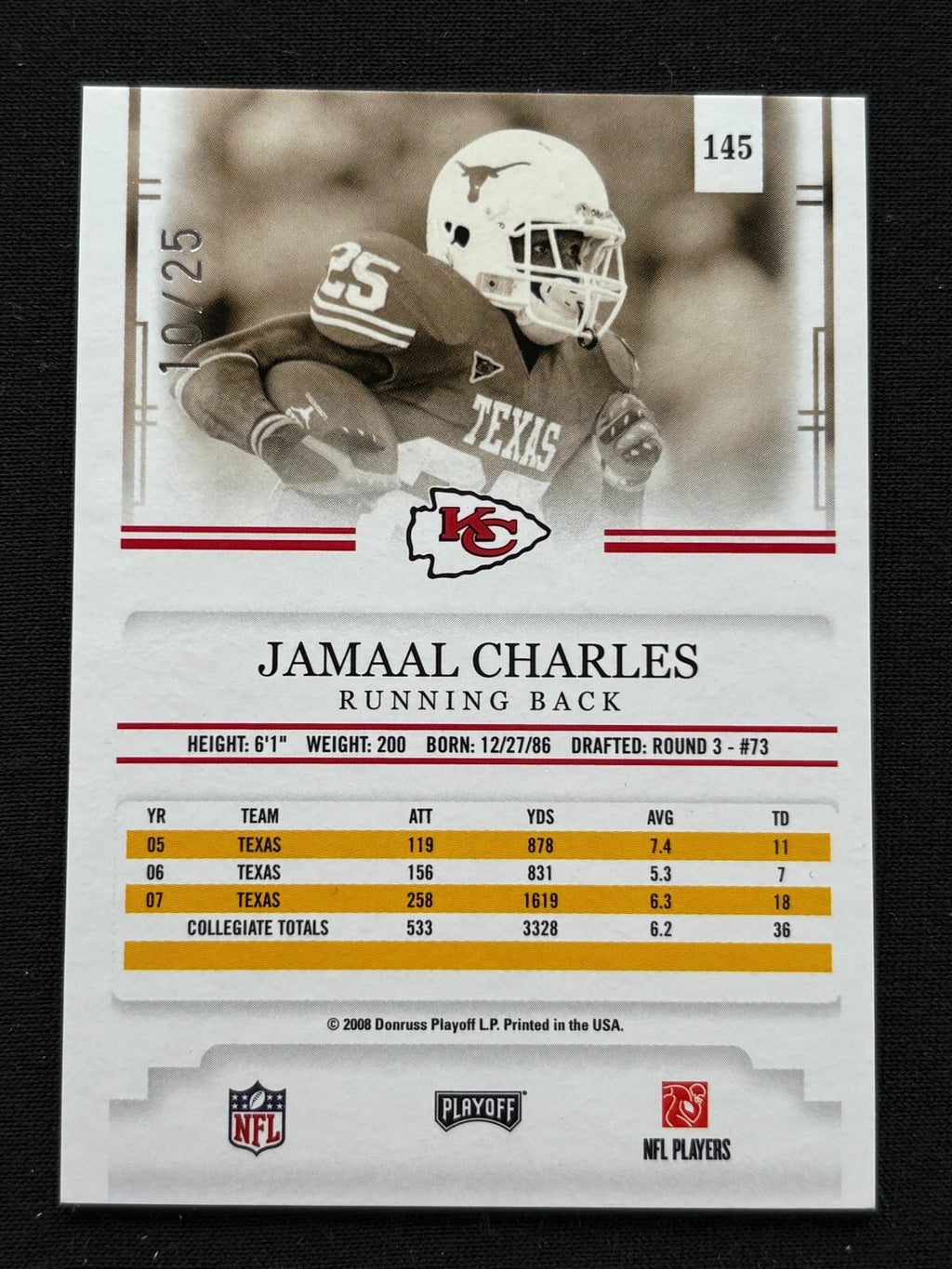 Jamaal Charles 2008 Prestige Green SSP Rookie RC Texas Longhorns KC Chiefs 10/25