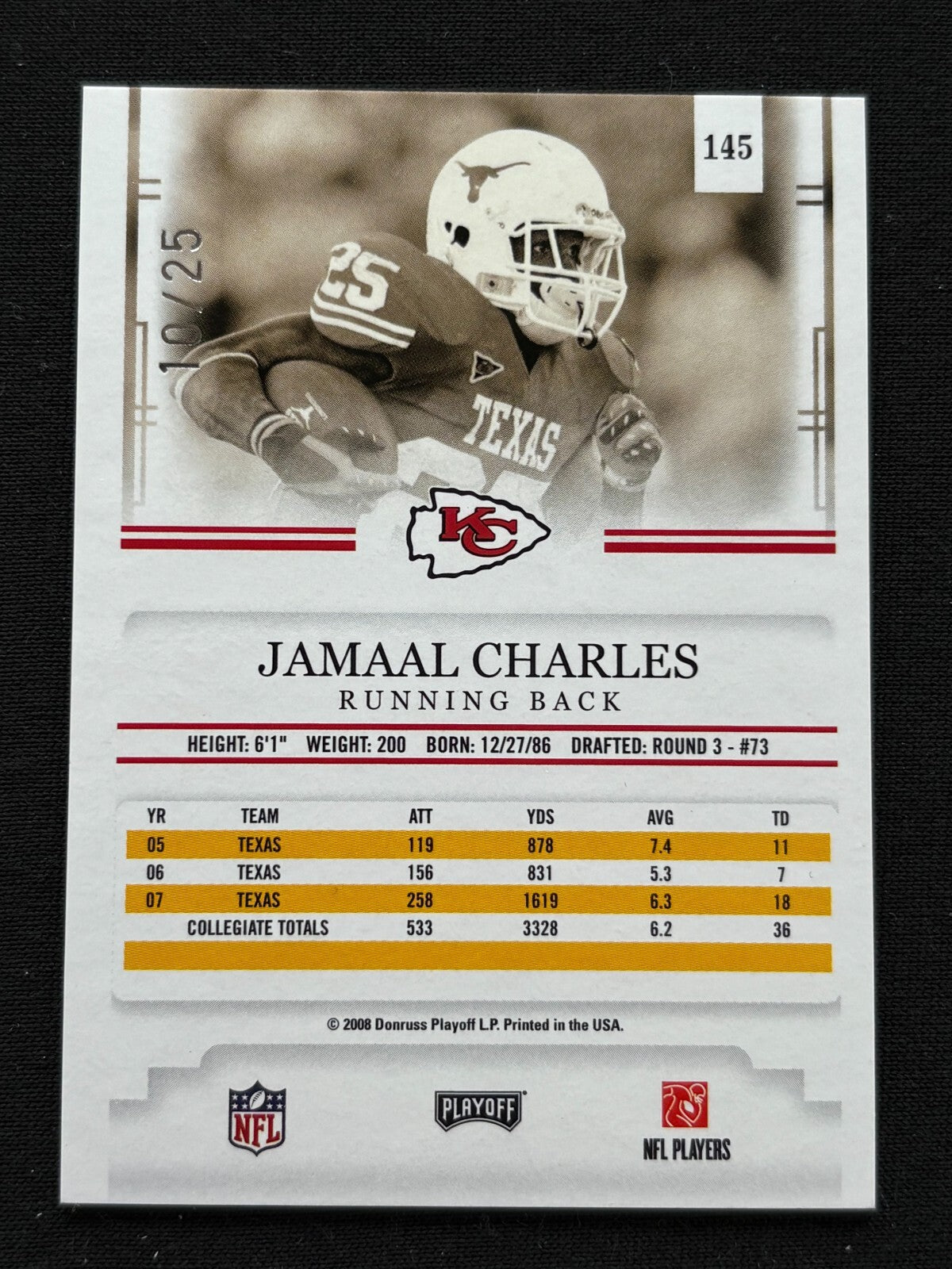 Jamaal Charles 2008 Prestige Green SSP Rookie RC Texas Longhorns KC Chiefs 10/25