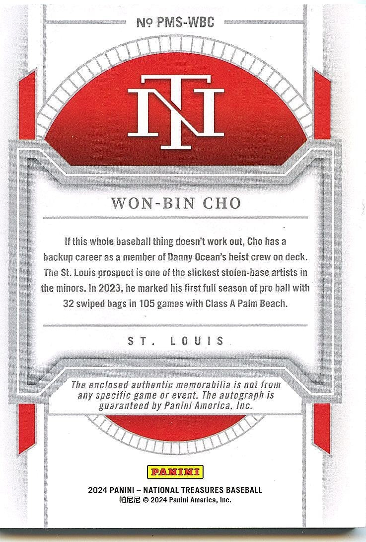 Won-Bin Cho 2024 National Treasures Auto Autograph LOGO Patch RC Cardinals 45/49