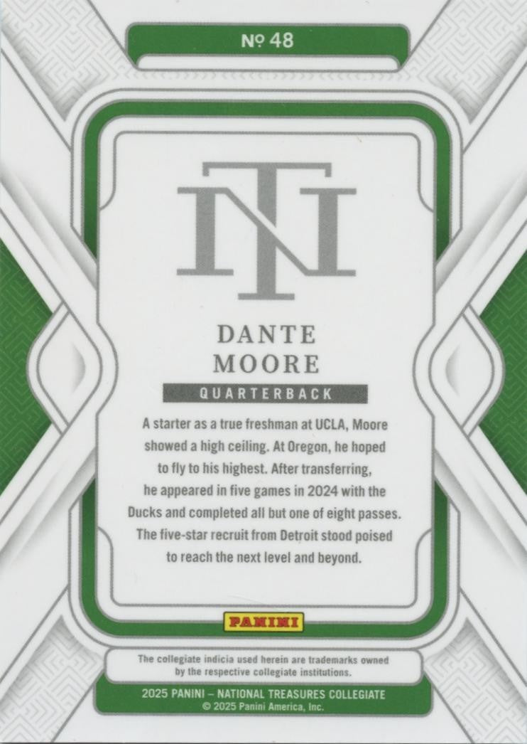 Dante Moore 2025 National Treasures Rookie RC Blue Oregon Ducks 64/75 #48