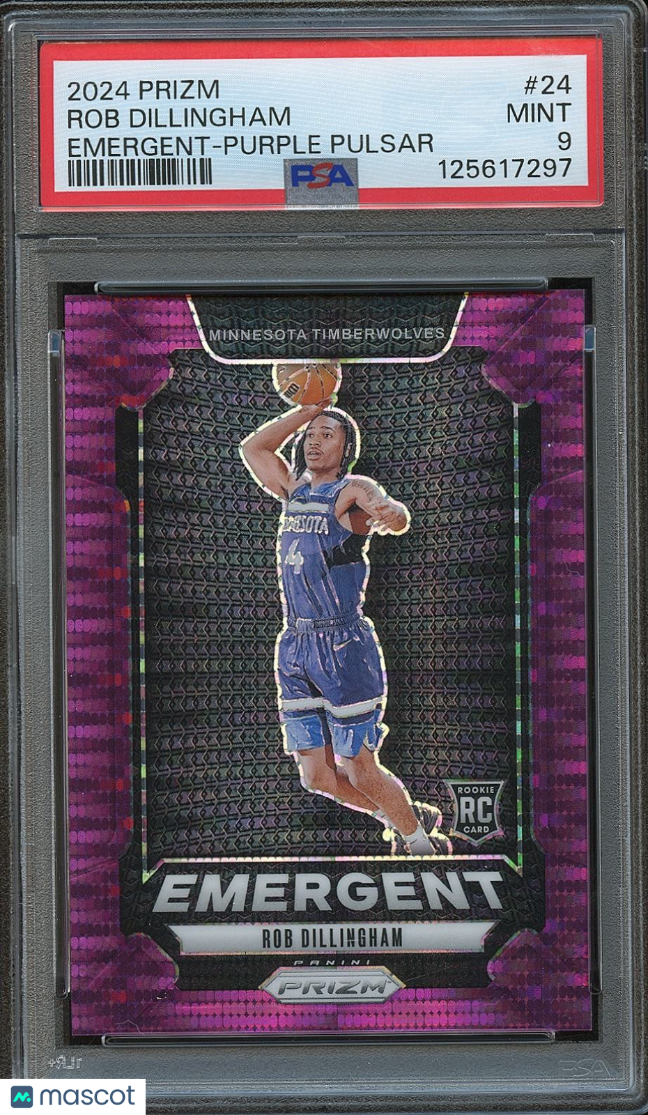 Rob Dillingham 2024-25 Prizm Purple Pulsar Prizm Rookie Timberwolves 13/35 PSA 9