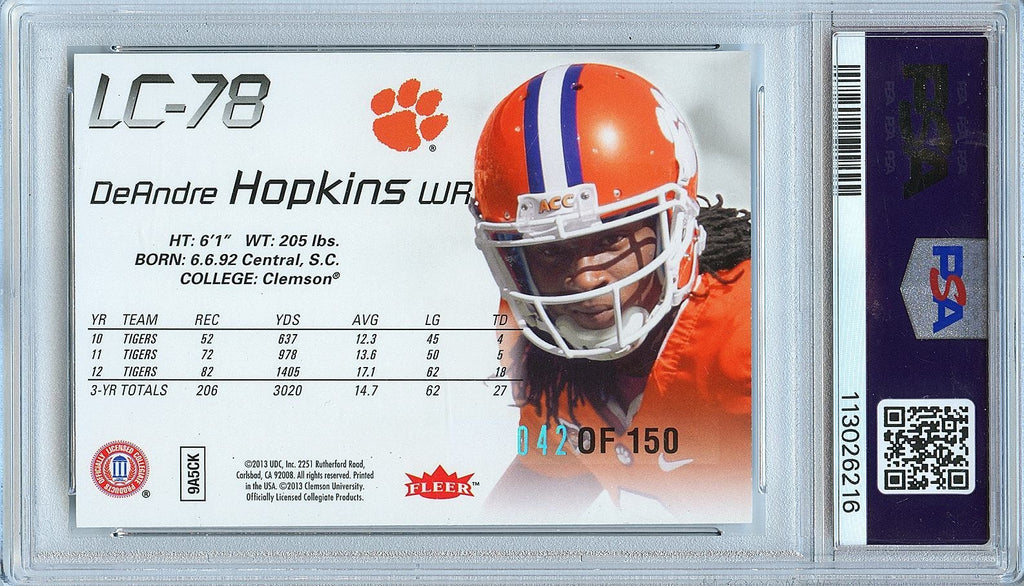 Deandre Hopkins 2013 Fleer Retro Flair Legacy Rookie RC Clemson 42/150 PSA 10