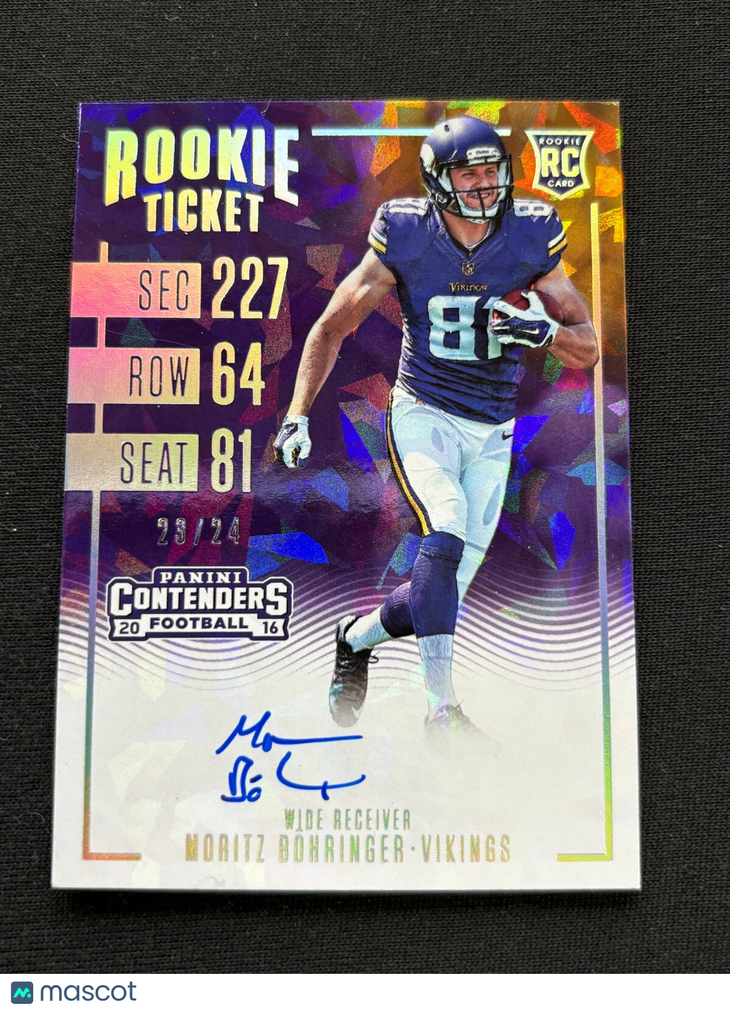 Moritz Bohringer 2016 Contenders Cracked Ice Auto Autograph Rookie Vikings 23/24
