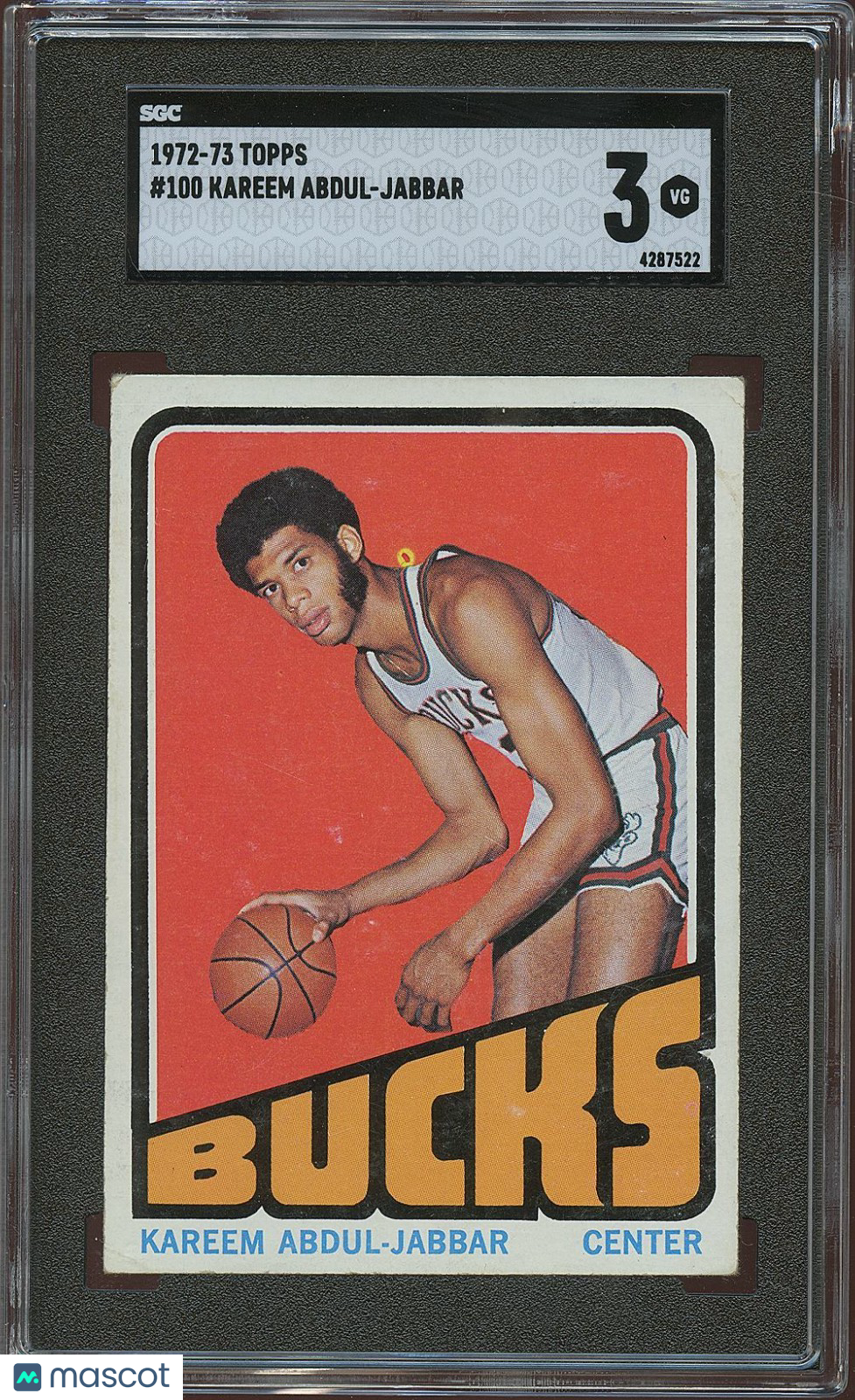 Kareem Abdul-Jabbar 1972-73 Topps Basketball Card Milwaukee Bucks #100 SGC 3