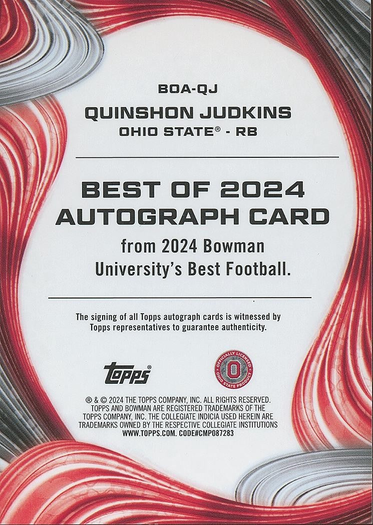 Quinshon Judkins 2024 Bowman's Best Auto Autograph RC Ohio State Buckeyes Browns