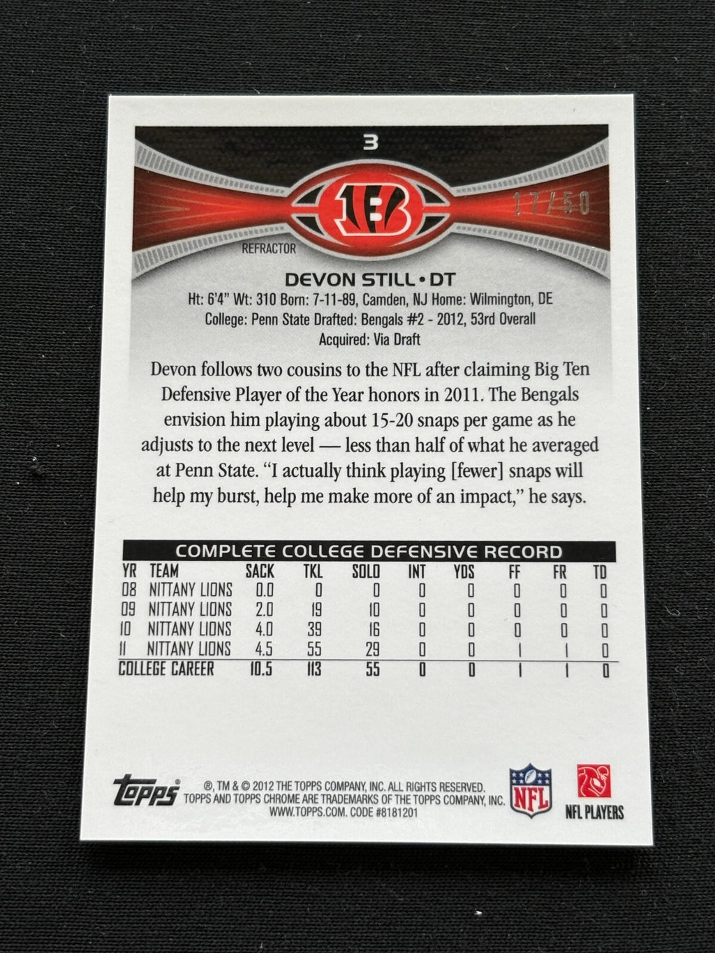 Devon Still 2012 Topps Chrome GOLD Refractor Rookie RC Cincinnati Bengals 17/50