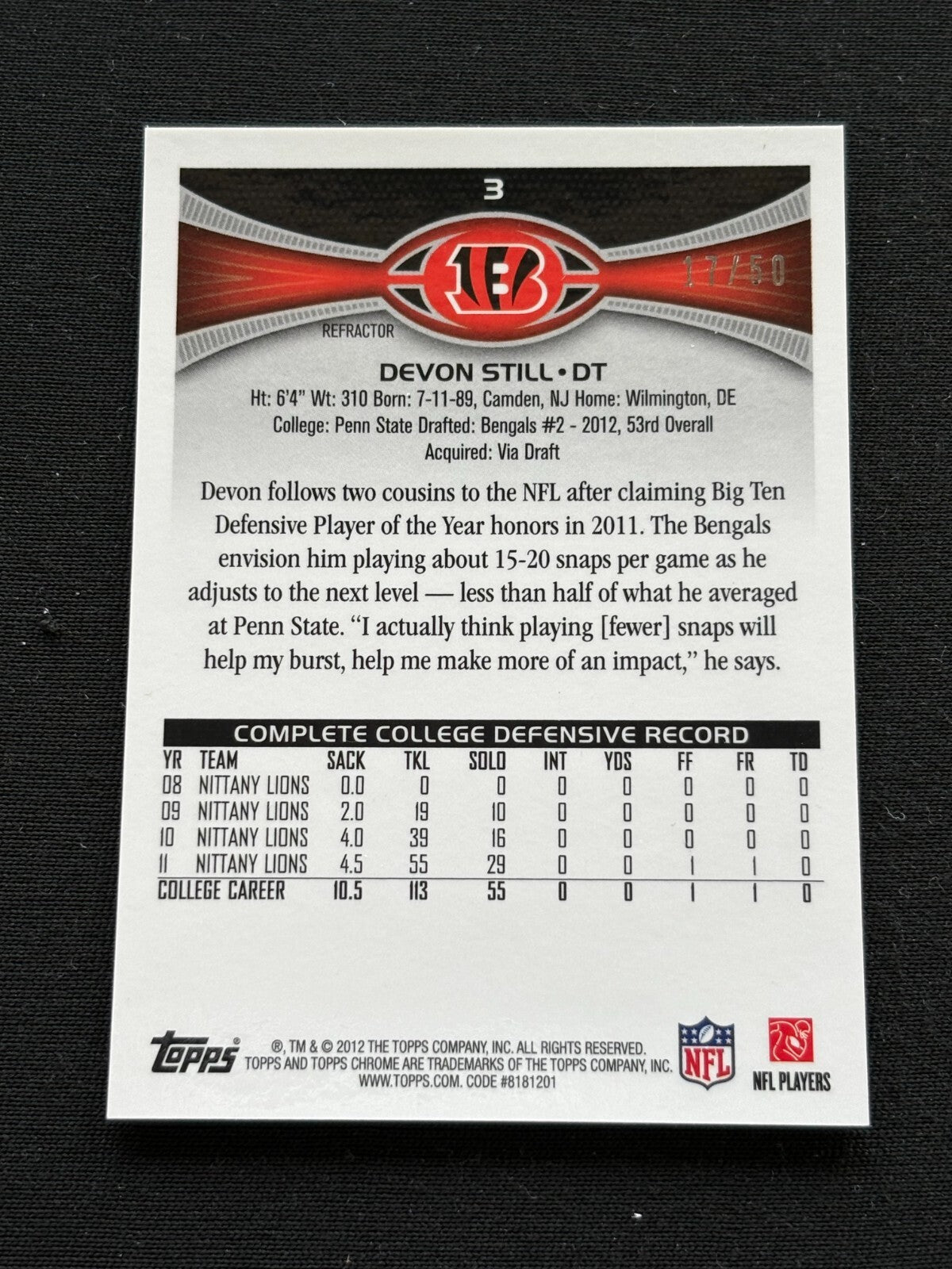 Devon Still 2012 Topps Chrome GOLD Refractor Rookie RC Cincinnati Bengals 17/50