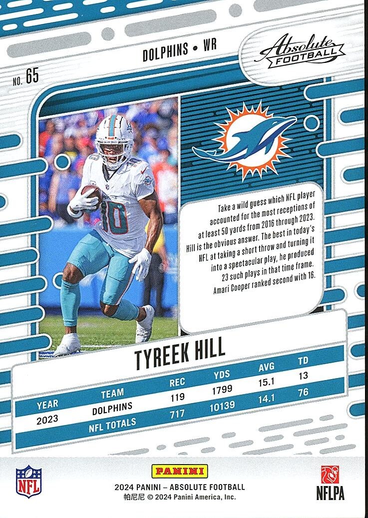 Tyreek Hill 2024 Absolute Psychedelic SSP Miami Dolphins Chiefs #65 5/16
