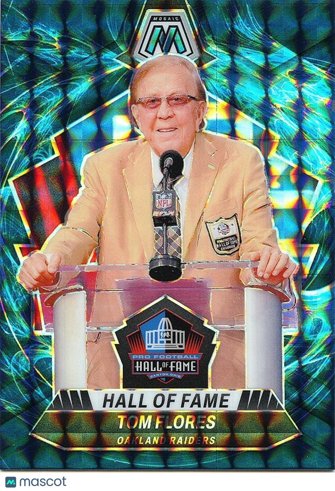 Tom Flores 2024 Mosaic Hall Of Fame Genesis Prizm SSP Oakland Raiders #297