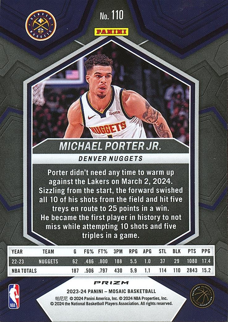 Michael Porter Jr. 2023-24 Mosaic GENESIS Prizm SSP Denver Nuggets CASE HIT #110