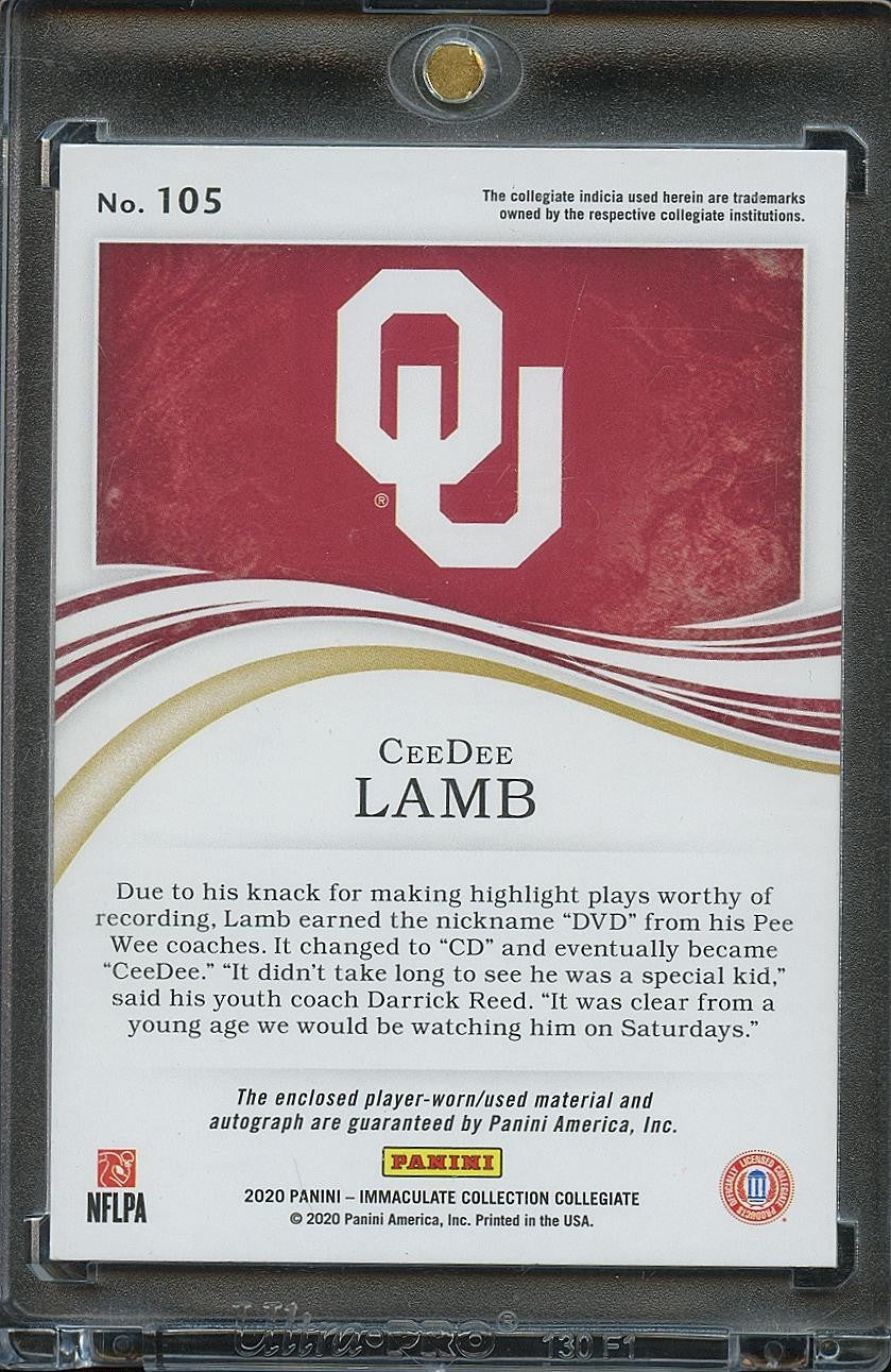 Ceedee Lamb 2020 Immaculate Auto Autograph LOGO Patch RC Oklahoma Sooners 6/10
