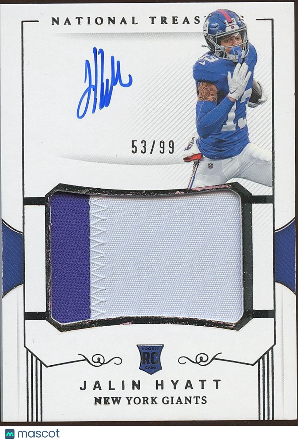 Jalin Hyatt 2023 National Treasures Auto Autograph RC Rookie Patch Giants 53/99