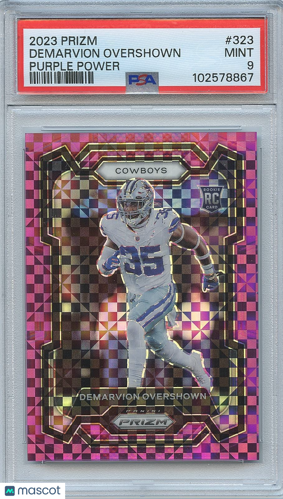 Demarvion Overshown 2023 Prizm Purple Power Dallas Cowboys 8/49 PSA 9