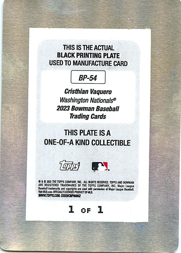 Cristhian Vaquero 2023 Bowman Chrome Black Printing Plate RC Nationals 1/1