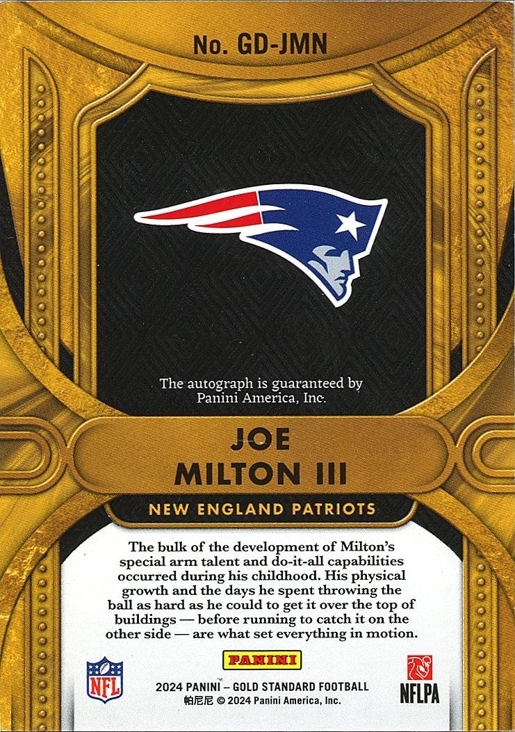Joe Milton III 2024 Gold Standard Auto Autograph RC New England Patriots 11/49