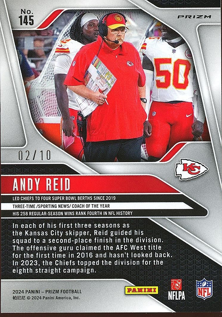Andy Reid 2024 Prizm GOLD Wave Prizm SSP Kansas City Chiefs 2/10 #145