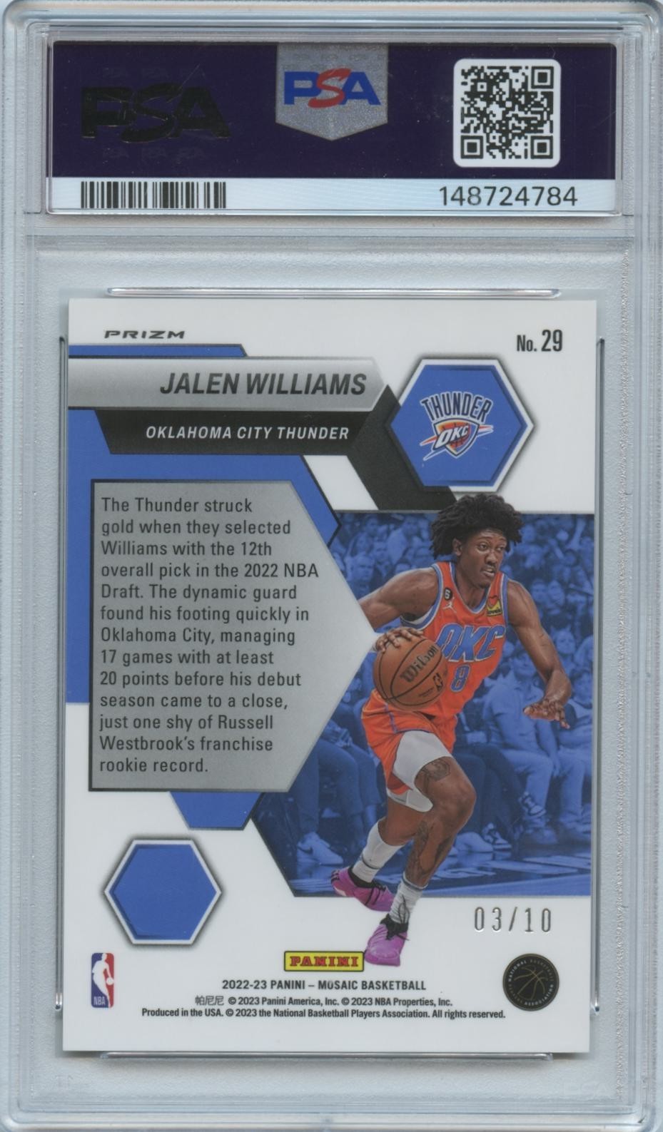 Jalen Williams 2022-23 Mosaic Montage GOLD Prizm Rookie 3/10 OKC Thunder PSA 8