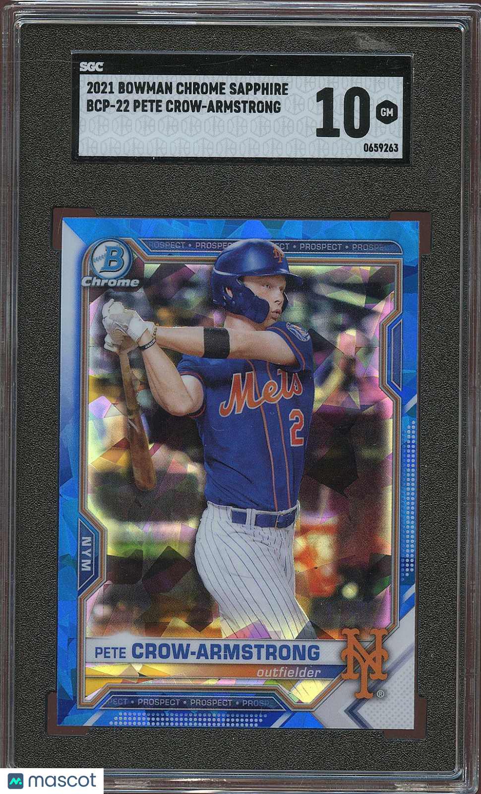 Pete Crow-Armstrong 2021 Bowman Chrome Sapphire RC Rookie NY Mets SGC 10