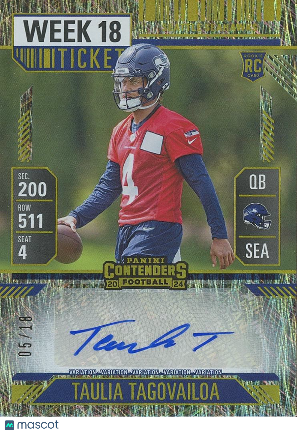 Taulia Tagovailoa 2024 Contenders Auto Autograph RC SSP Seattle Seahawks 5/18