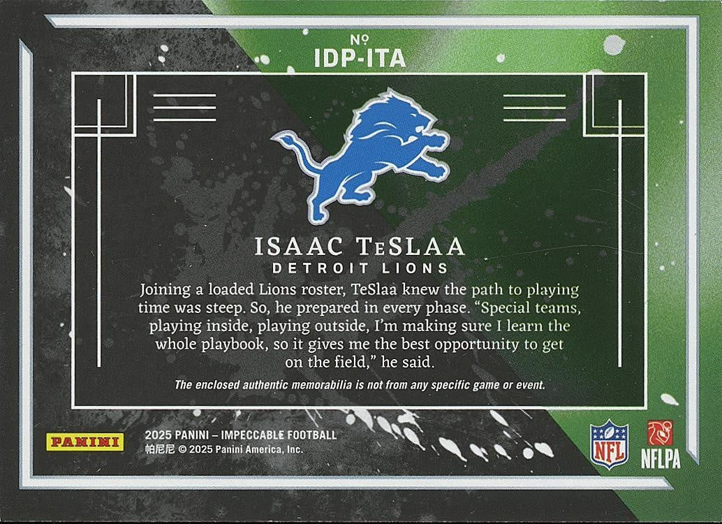 Isaac Teslaa 2025 Impaccable Jersey Patch RC Rookie Detroit Lions 49/49