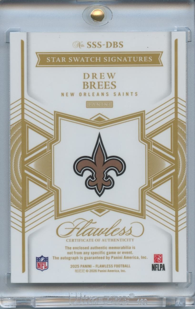 Drew Brees 2025 Flawless On Card Auto Autograph Patch New Orleans Saints 3/25