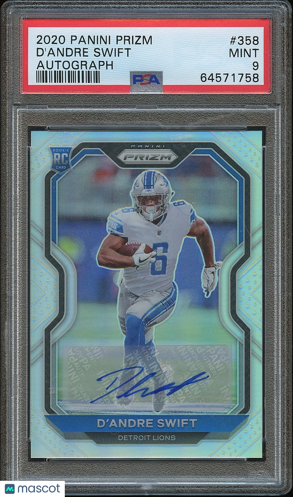 D'Andre Swift 2020 Prizm Silver Auto Autograph RC Rookie Detroit Lions PSA 9
