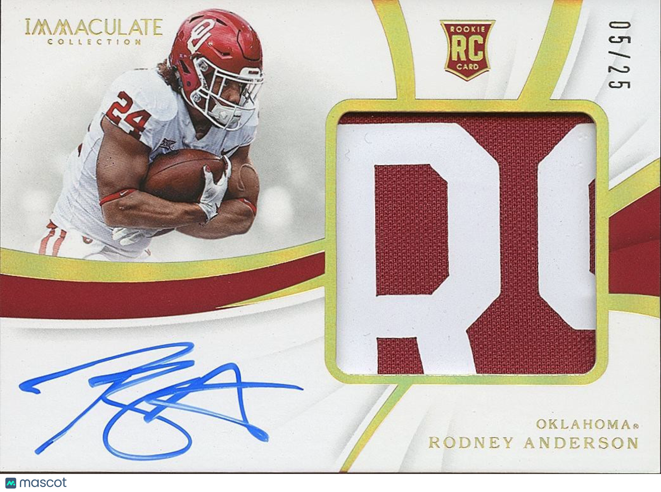 Rodney Anderson 2019 National Treasures Autograph Nameplate Patch Sooners 5/25