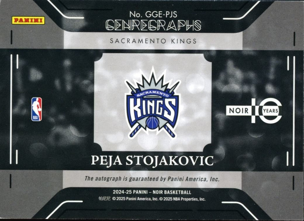 Peja Stojakovic 2024-25 NOIR GENRE Auto Autograph Sacramento Kings 41/49