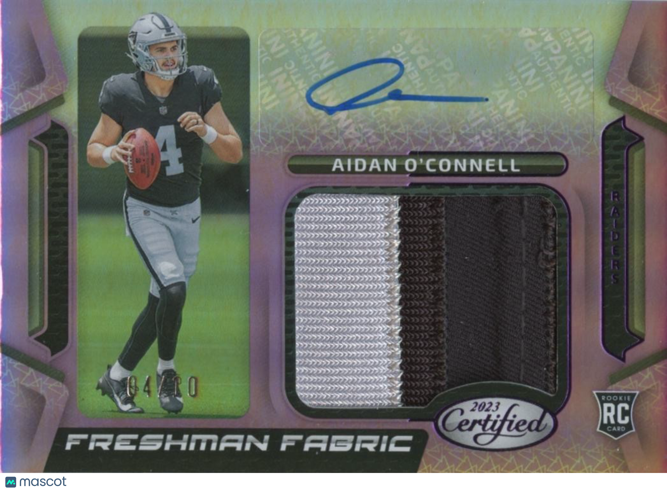 Aidan O'Connell 2023 Certified Auto Autograph Patch SSP RC JERSEY # Raiders 4/10