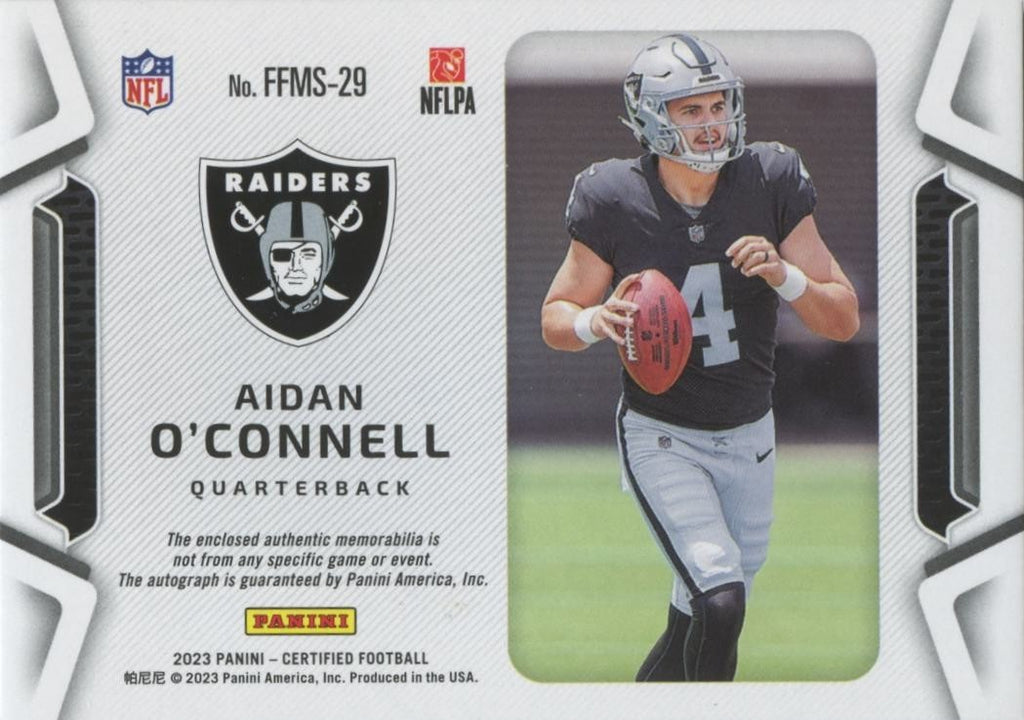 Aidan O'Connell 2023 Certified Auto Autograph Patch SSP RC JERSEY # Raiders 4/10