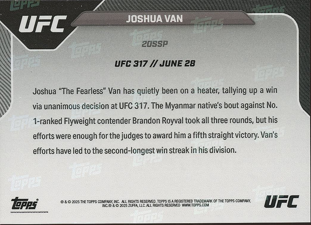 Joshua Van 2025 Topps Now UFC 317 Rookie Image Variation SSP Flyweight #20SSP RC