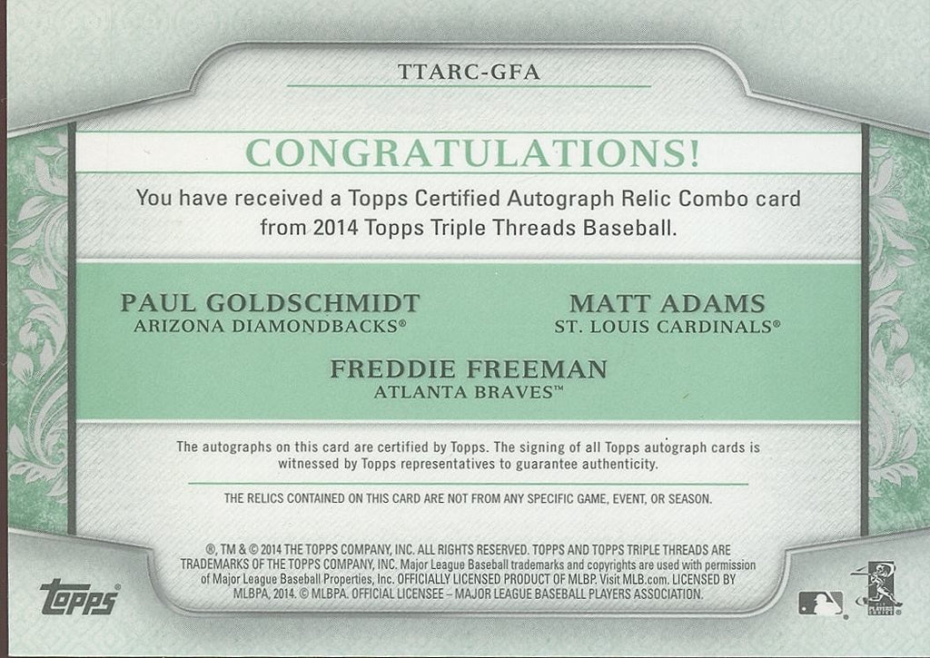 Paul Goldschmidt / Freddie Freeman 2014 Triple Threads Auto Autograph Patch 1/18