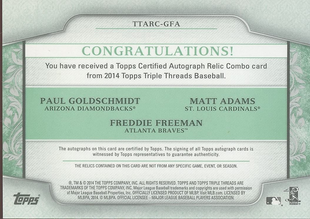 Paul Goldschmidt / Freddie Freeman 2014 Triple Threads Auto Autograph Patch 1/18
