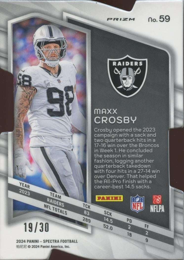 Maxx Crosby 2024 Spectra Neon Green Prizm SSP Las Vegas Raiders 19/30 #59