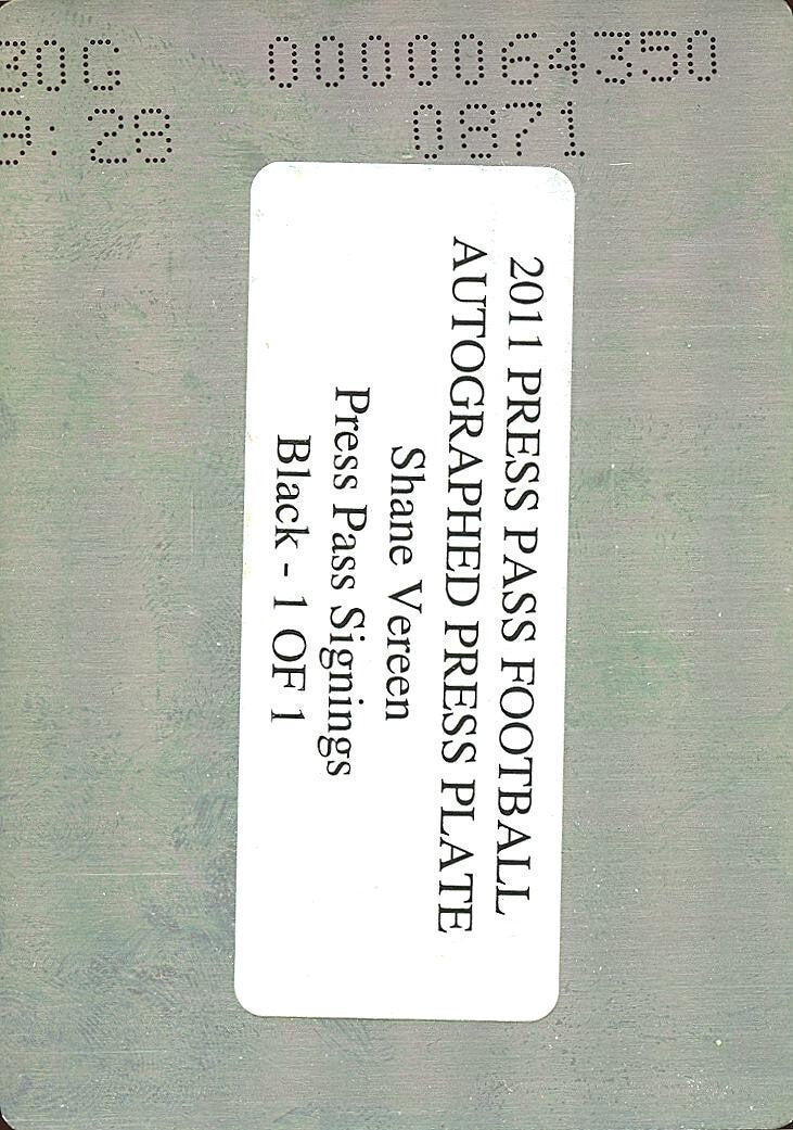 Shane Vereen 2011 Press Pass Auto Autograph Printing Plate RC Cal Patriots 1/1