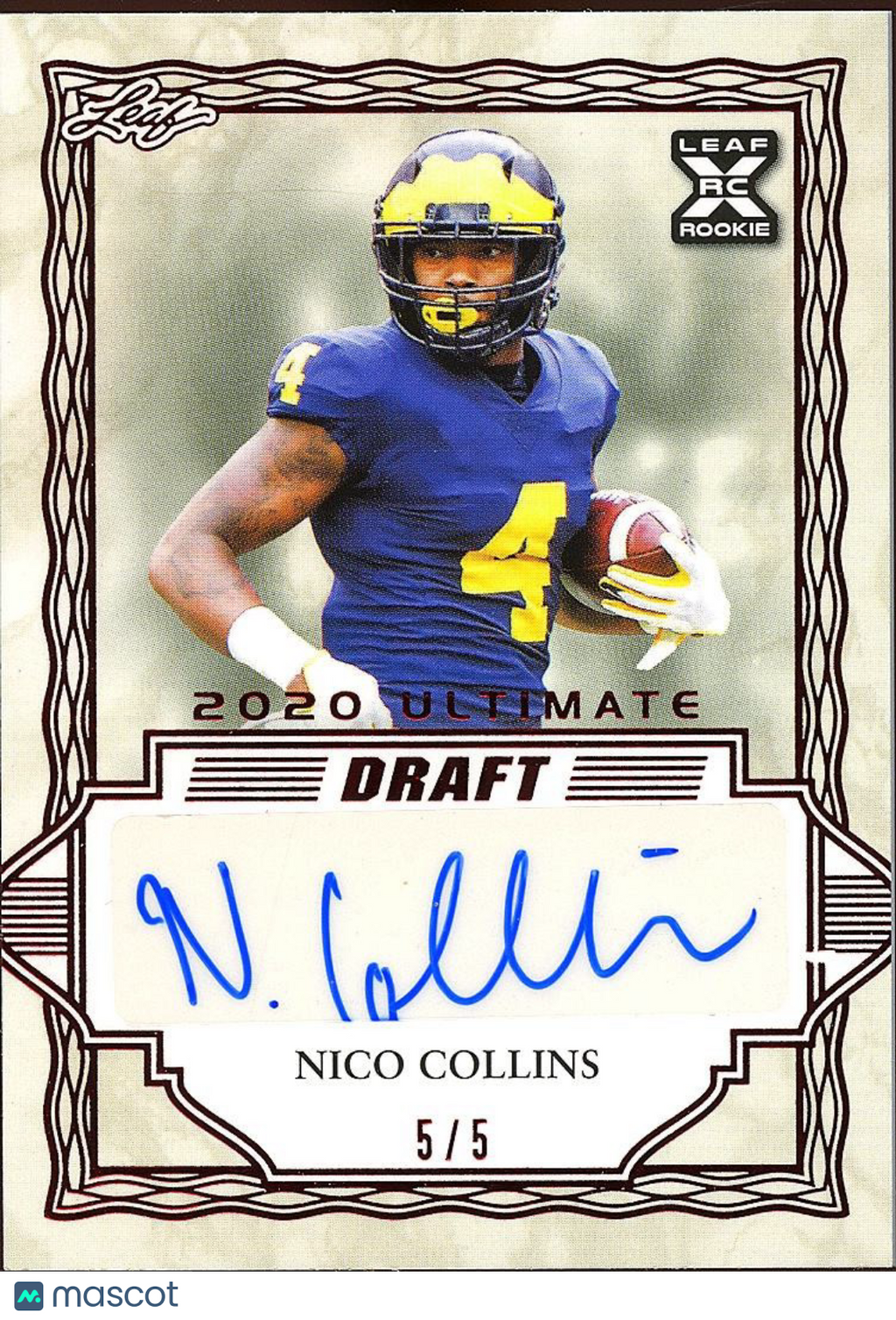 Nico Collins 2020 Leaf Draft Red Auto Autograph RC SSP Michigan Texans 5/5