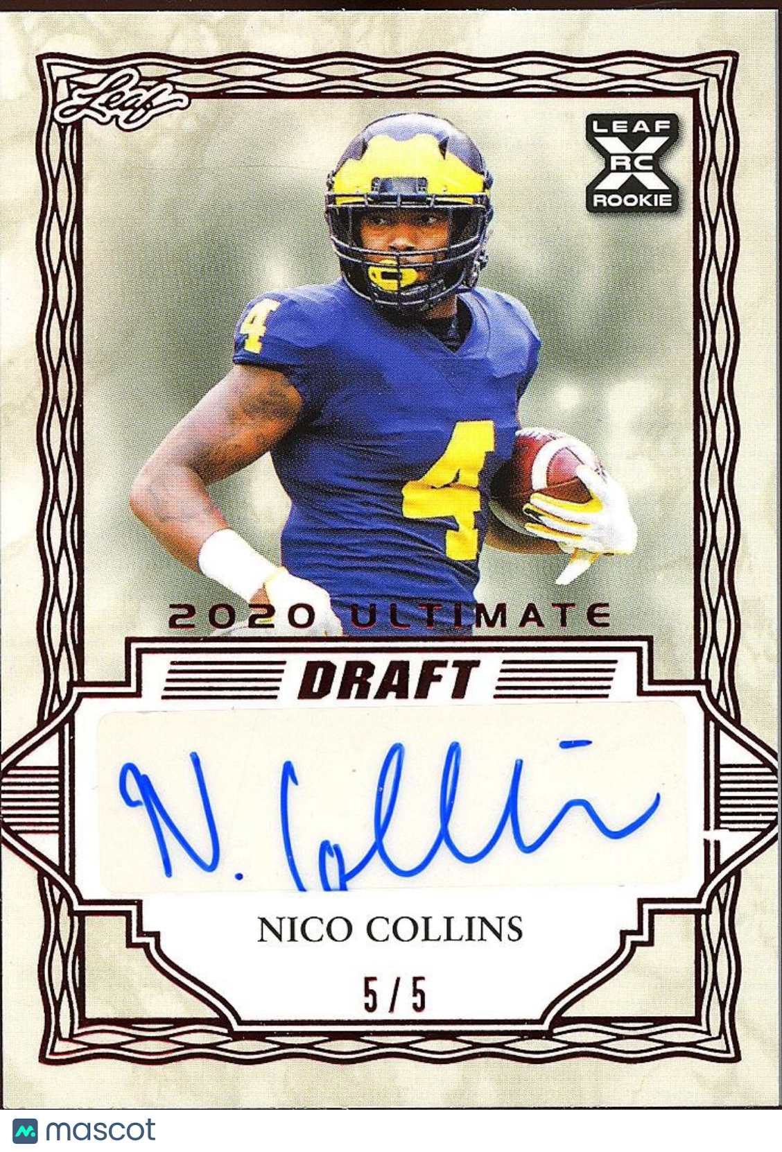 Nico Collins 2020 Leaf Draft Red Auto Autograph RC SSP Michigan Texans 5/5