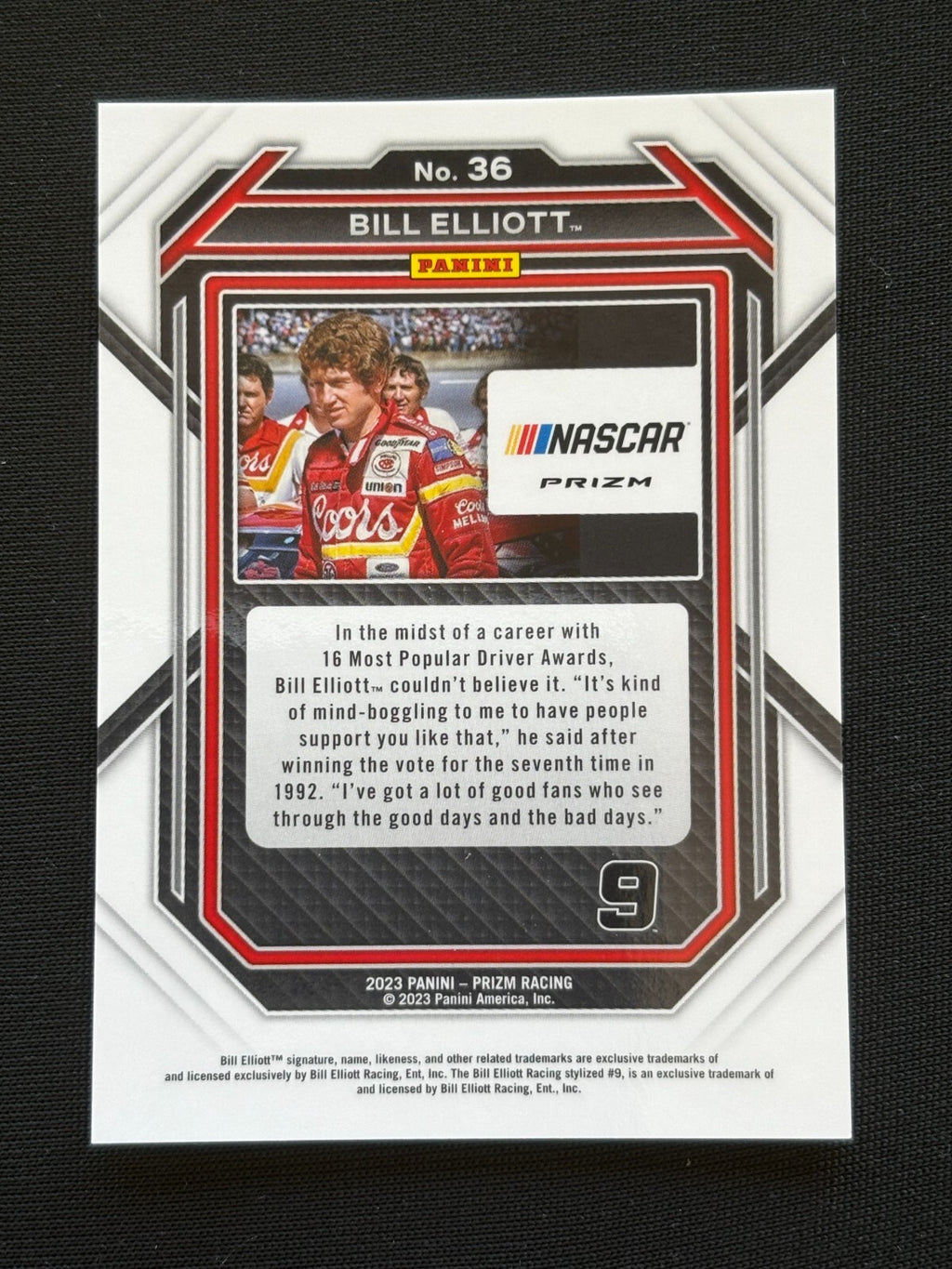 Bill Elliott 2023 Prizm White Sparkle Shortprint SSP NASCAR #36
