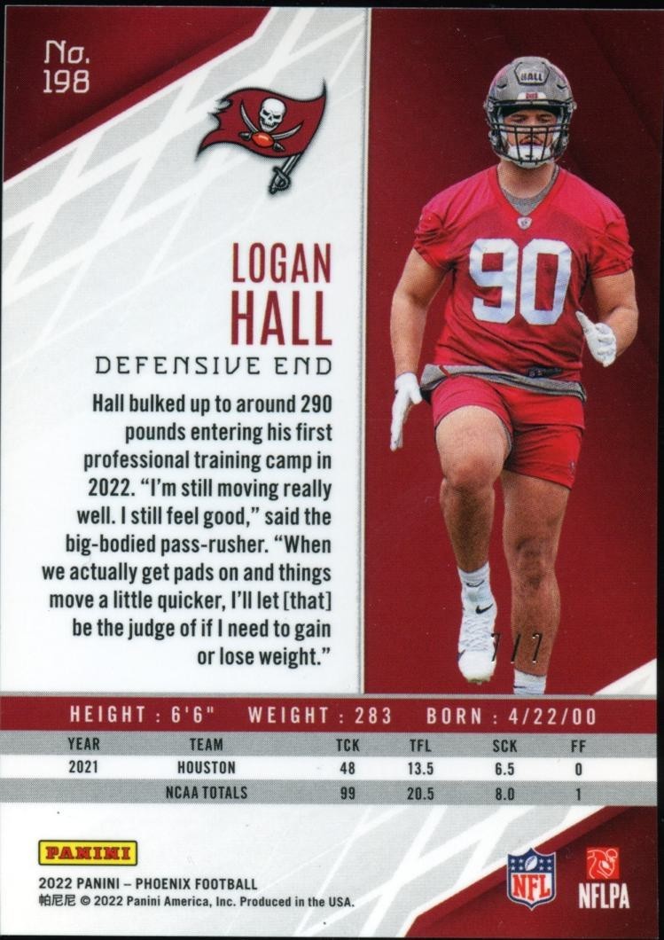 Logan Hall 2022 Phoenix Red Mojo SSP Rookie RC Tampa Bay Buccaneers 7/7 #198