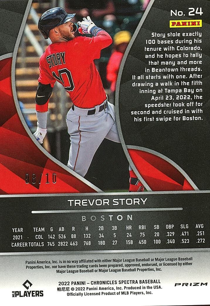 Trevor Story 2022 Spectra GOLD Prizm SSP Boston Red Sox 8/10 #24