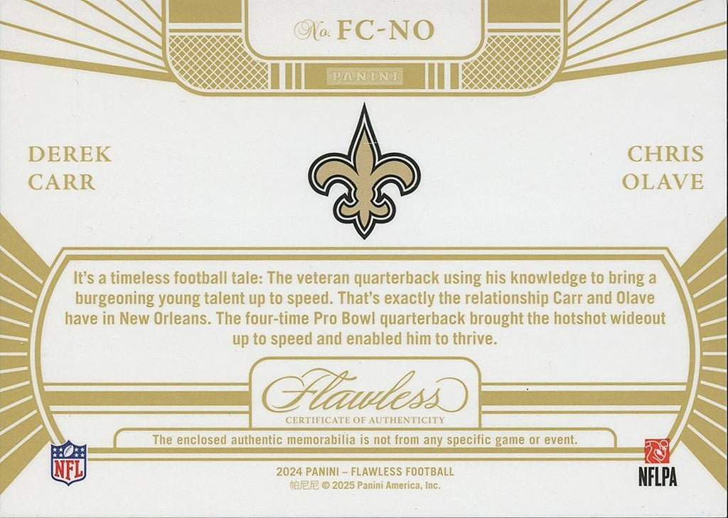 Derek Carr / Chris Olave 2024 Flawless LOGO Patch New Orleans Saints 1/2